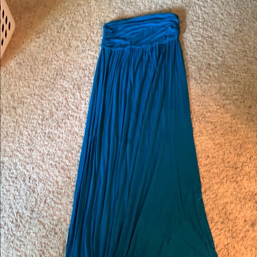 Blue strapless maxi dress